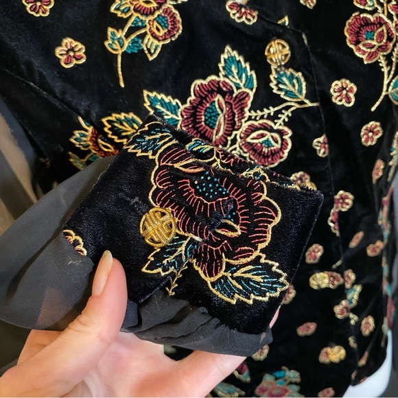 Vintage Jessica Scott Sheer Mesh Velvet Button Top Floral Flowers Black Jacket - Picture 11 of 12